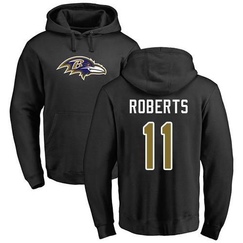 Men Baltimore Ravens Black Seth Roberts Name and Number Logo NFL Football #11 Pullover Hoodie Sweatshirt->nfl t-shirts->Sports Accessory